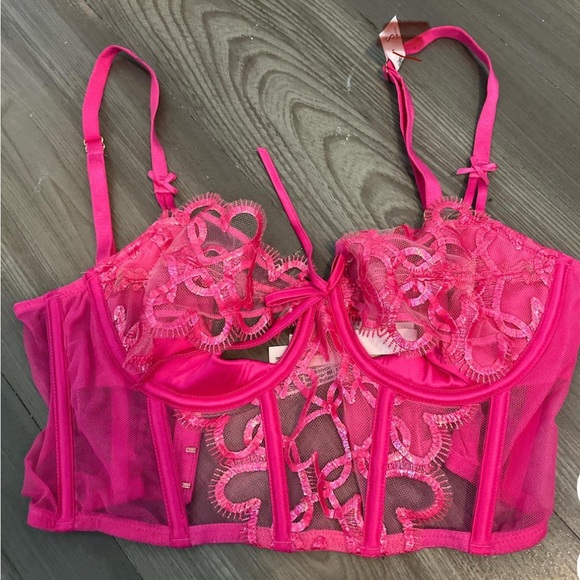 Victoria Secret Corset Bra in Pretty Satin Lace Mint Green or Pink. Brand New - Picture 4 of 10